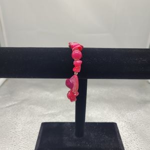 9.5" Fuchsia Pink Pebble Plastic Beaded Stretch Fashion Jewelry Bracelet